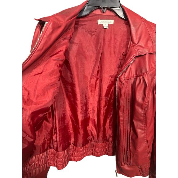 JohnPaulRichard Red Faux Leather Bomber Jacket Size Large - Picture 8 of 10